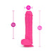 Pink Neo Dual Density Dildo with suction cup base showing 11.5-inch length and 2.25-inch width measurements.
