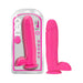 Bright pink 11-inch dual density dildo with suction cup base and realistic texture, shown in and out of packaging.