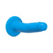Blue 6-inch Neo Elite silicone dual-density dildo with suction cup base, realistic texture and tapered head.