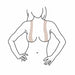 Illustration showing placement of honey-colored boob tape strips for lift and support under the breasts.