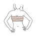 Illustration of a woman wearing honey-colored Neva Nude boob tape for lift and support under strapless clothing.