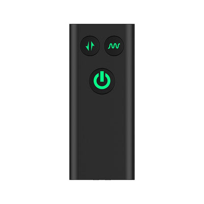 Black slimline remote control with three green-lit buttons for power, thrust, and vibration settings.