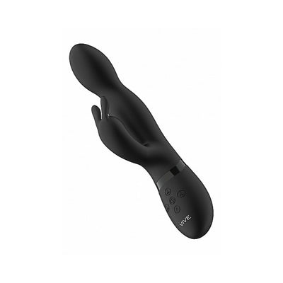 Black silicone Niva Rabbit Vibrator with ergonomic shape and control buttons on the handle.