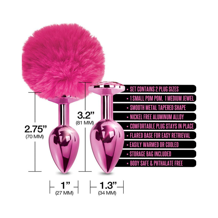 Nixie Metal Butt Plug Set Pom Pom And Jewel-inlaid Metallic Pink - SexToy.com