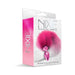 Packaging of Nixie metal butt plug with pink ombre faux fur tail, sleek metallic finish and decorative box.