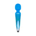 Blue Nixie rechargeable wand massager with textured silicone head and ombre transparent handle.
