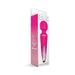 Packaging of Nixie Rechargeable Ombre Metallic Wand Massager in pink with textured silicone head and flexible neck.