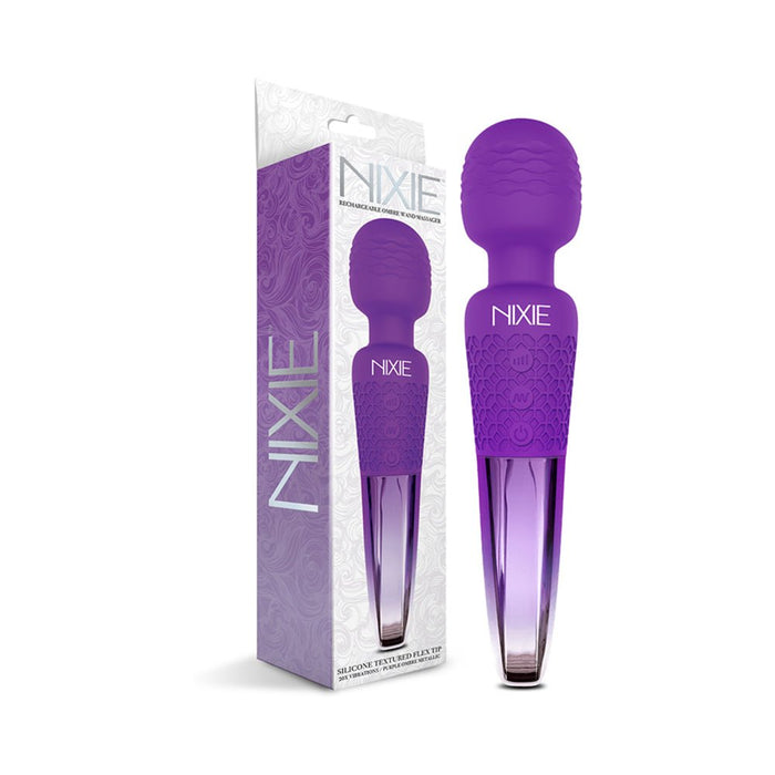 Nixie Rechargeable Wand Massager Purple Ombre Metallic - SexToy.com