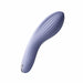 Cornflower blue ergonomic silicone couples massager with textured curved design and metallic accent tip.