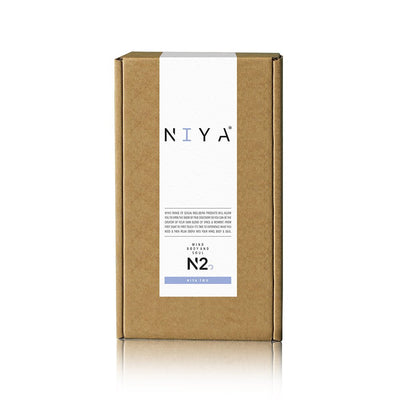 Niya 2 Couples Massager packaging in brown box with white label and minimalist branding in cornflower blue accents.