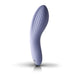 Cornflower blue ergonomic rechargeable silicone couples massager with textured curved design and smooth finish.