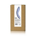 Niya 2 rechargeable silicone couples massager in cornflower blue with ergonomic design shown on eco-friendly packaging box.