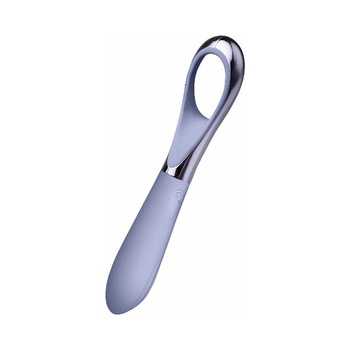 Sleek cornflower blue precision point massager with ergonomic loop handle and smooth silicone finish.