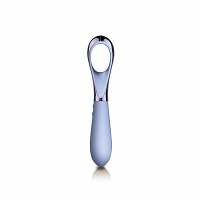 Sleek cornflower blue precision point massager with ergonomic handle and metallic accents, designed for targeted stimulation.