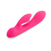 Pink silicone mini rabbit vibrator with dual motors and a single power button, designed for discreet pleasure.