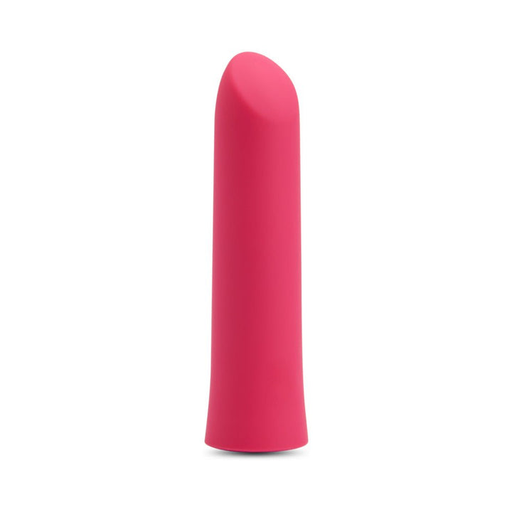 Pink silicone warming bullet vibrator with angled tip, sleek design, and smooth surface for targeted clitoral stimulation.