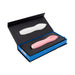 Pink Nu Sensuelle Tulip clitoral stimulator in black and blue open gift box with molded insert.