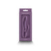 Dark purple silicone dual-stimulation vibrator in sleek packaging labeled Obsessions Juliet.