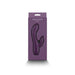 Dark purple silicone dual-stimulation vibrator in matching purple packaging labeled Obsessions Juliet.