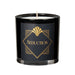 Black glass candle with gold "Seduction" label, white wax, and single wick, Olivia's Boudoir Candle 6.5oz.