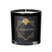 Black glass candle with gold "Unforgettable" label and white wax inside, 6.5oz size.