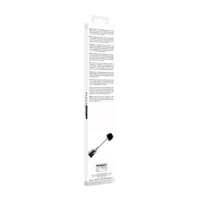 Packaging of Ouch! Black & White Feather Tickler Crop showing product description and usage instructions.