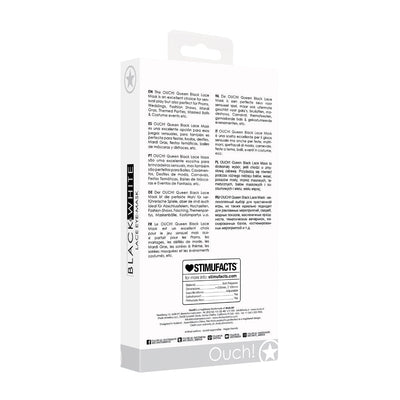 Packaging box of Ouch! Black & White Lace Eye Mask with multilingual product description and brand details.