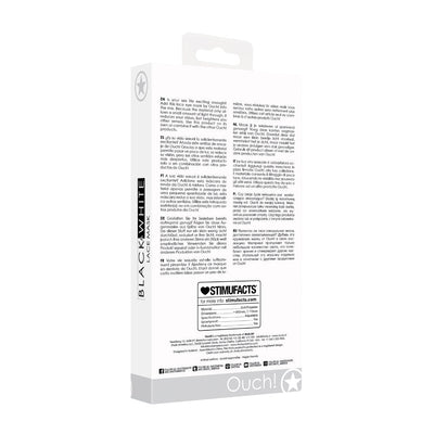 Packaging box of Ouch! Black & White Lace Mask with product details and multilingual description on the back.
