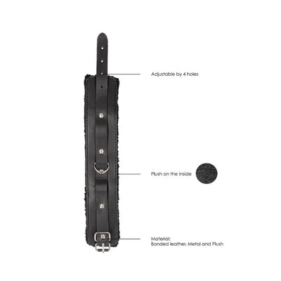 Black and white plush bonded leather ankle cuff with adjustable strap, metal buckle, and soft interior lining.