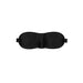 Black satin contoured eye mask with elastic straps for a comfortable fit and complete darkness.