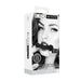 Packaging of Ouch! Black & White silicone bit gag with adjustable bonded leather straps featuring a black and white photo of a woman wearing the gag.