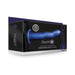 Packaging box of Ouch! Curved Hollow Strap-On in metallic blue with product image and branding details.