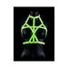 Glow-in-the-dark green bra harness with adjustable straps displayed on a black mannequin bust.