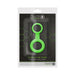 Ouch! Glow in the dark green silicone cock ring and ball strap in black hex pattern packaging.