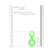 Green glow-in-the-dark silicone cock ring and ball strap with size measurements and lipstick for scale.