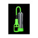 Glow-in-the-dark green comfort beginner pump with clear cylinder and ergonomic trigger grip on black background.