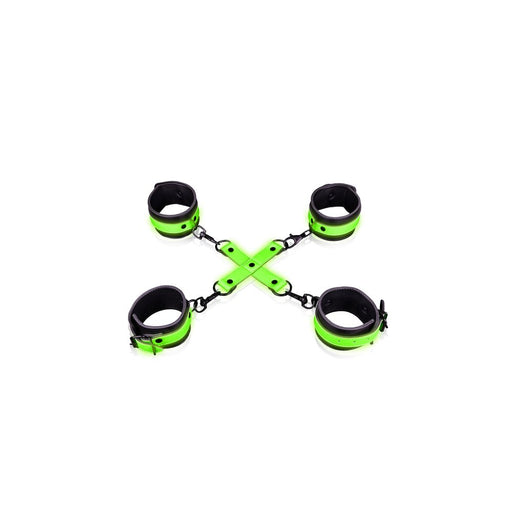 Ouch! Glow Hand & Ankle Cuffs With Hogtie - Glow In The Dark - Green - SexToy.com