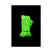 Coiled bright green glow-in-the-dark rope with metal tips on a black background.
