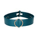 Teal leather-look waist belt with gold circular ring and buckle details, designed for adjustable fit and stylish BDSM wear.