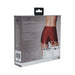 Packaging box of Ouch! Vibrating Strap-on Boxer in red, showing product details and size chart on the back.