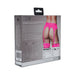 Packaging of Ouch! Vibrating Strap-on Thong in pink with adjustable garters shown on model from the back.