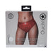 Packaging of Ouch! Vibrating Strap-on Thong in red with removable rear straps shown on a model, size M/L.