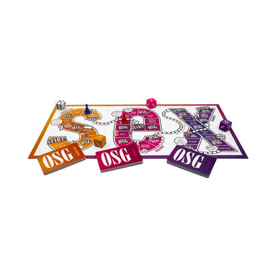 Our Sex Game OSG board game with colorful cards, dice, and play pieces for couples' intimate exploration and fun.