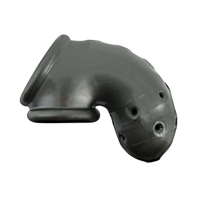 Black soft silicone vented chastity cage with multiple holes and built-in sling base for secure fit.