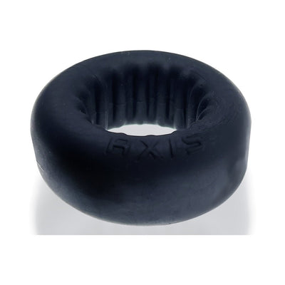 Black Axis Rib Griphold Cockring with textured inner ribbing and matte finish on white background.