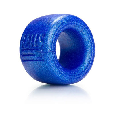 Small blue silicone ballstretcher ring with a smooth, slightly textured surface and embossed branding.