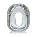 Clear oval-shaped Oxballs Big-D shaft grip cockring with textured inner padding and raised edges for enhanced fit and comfort.