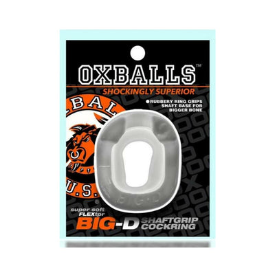Oxballs Big-D shaft grip cockring in clear flexible rubber packaging with bold logo and product details.