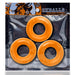 Three bright orange jumbo cockrings in clear Oxballs branded packaging with black and orange header.