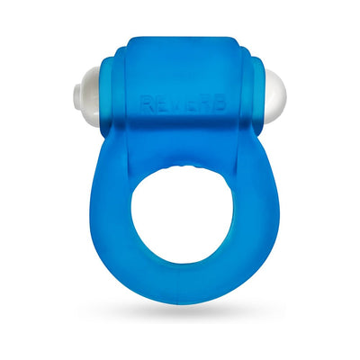 Blue soft silicone cock ring with integrated white LED light and ergonomic design.